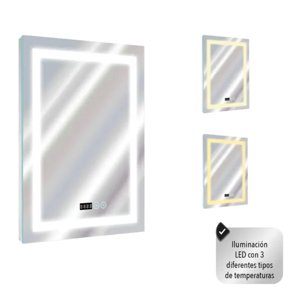 Espejo Rectangular LED Inteligente de 50x70 cm Marco Gris - Image 4