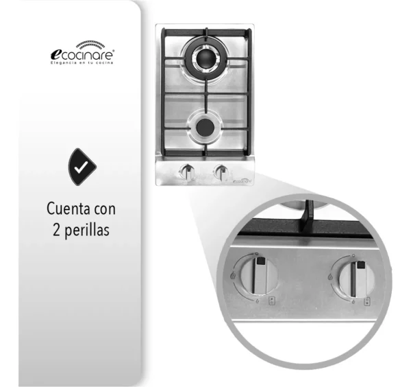 Parrilla De Gas De 2 Quemadores De Acero Inoxidable Ecocinare - Image 3