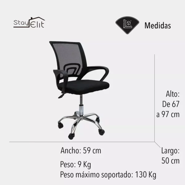 Silla Ejecutiva Stay Elit Oficina Ergonómica Escritorio Reclinable Negro tapizado de malla transpirable - Image 6