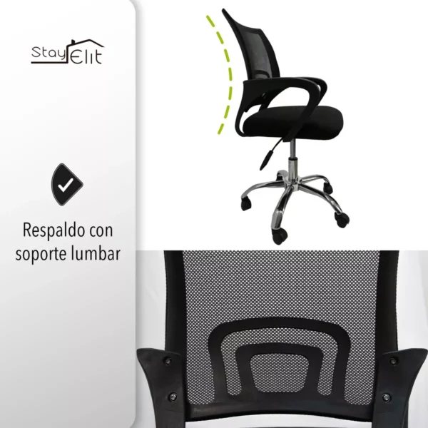 Silla Ejecutiva Stay Elit Oficina Ergonómica Escritorio Reclinable Negro tapizado de malla transpirable - Image 4