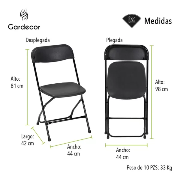 Set De 10 Sillas Plegables Para Eventos Color Negro Gardecor Liso - Image 7