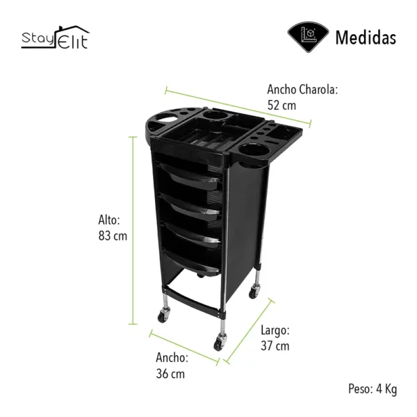 Carrito Auxiliar Multiusos Organizador Color Negro - Image 5